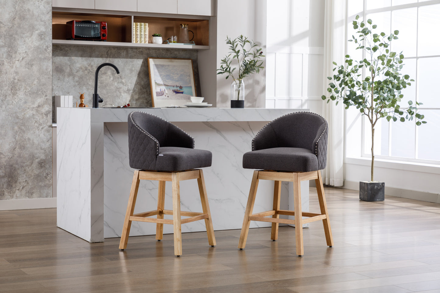 COOLMORE Bar Stools - Charcoal Set of 2