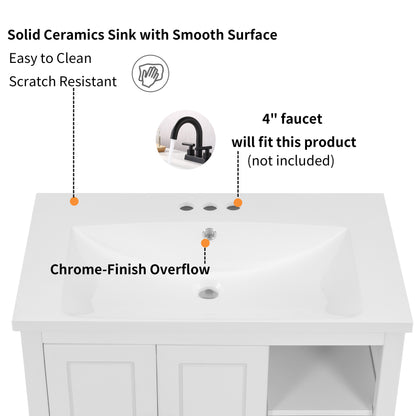 Wooden Bathroom Vanity with Ceramic Sink - White