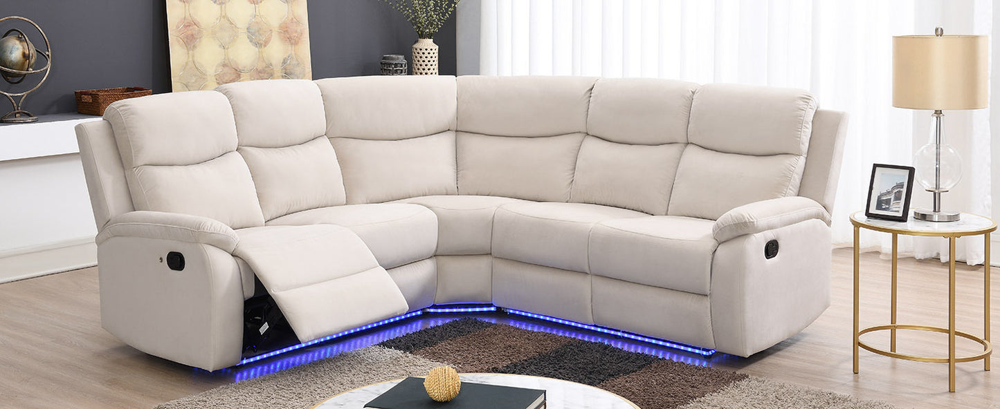 Maria Manual Recliner Chairs Set with LED Light Strip - Beige