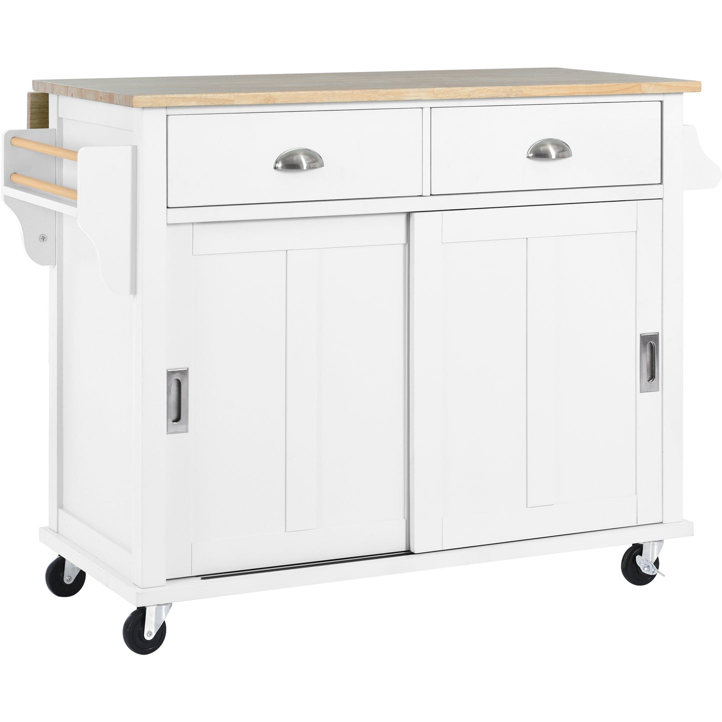 Culinary  Kitchen Cart with Countertop With Barn Door - White