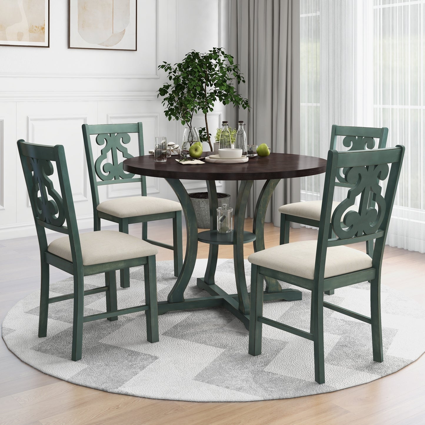 Tristan 5pc Dining Set Round Table 4x Side Chairs - Antique Blue