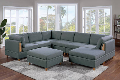 Felix 8pc Modular Sectional Sofa Set 3x Wedges 3x Armless Chair And 2x Ottomans - Steel Gray