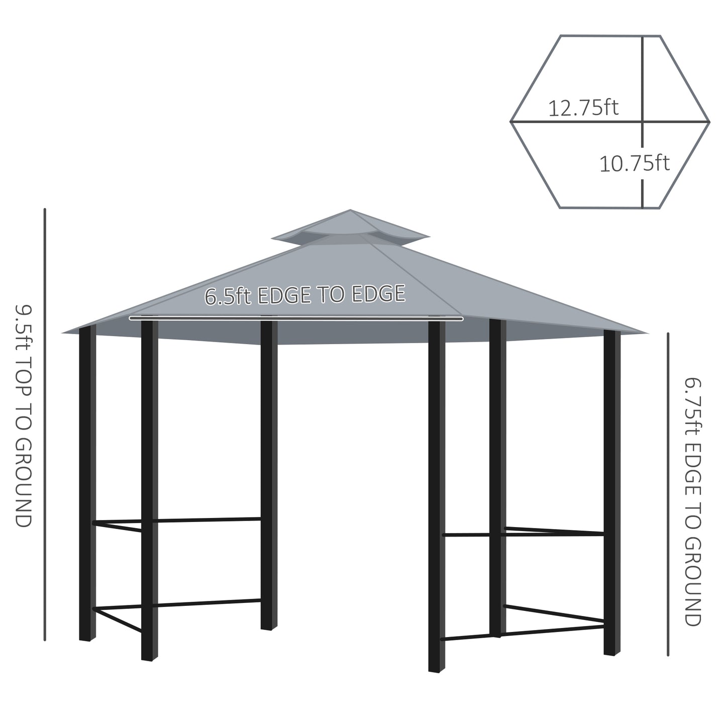 Berton 13 x 13 ft Hexagonal Gazebo Canopy Shelter - Gray