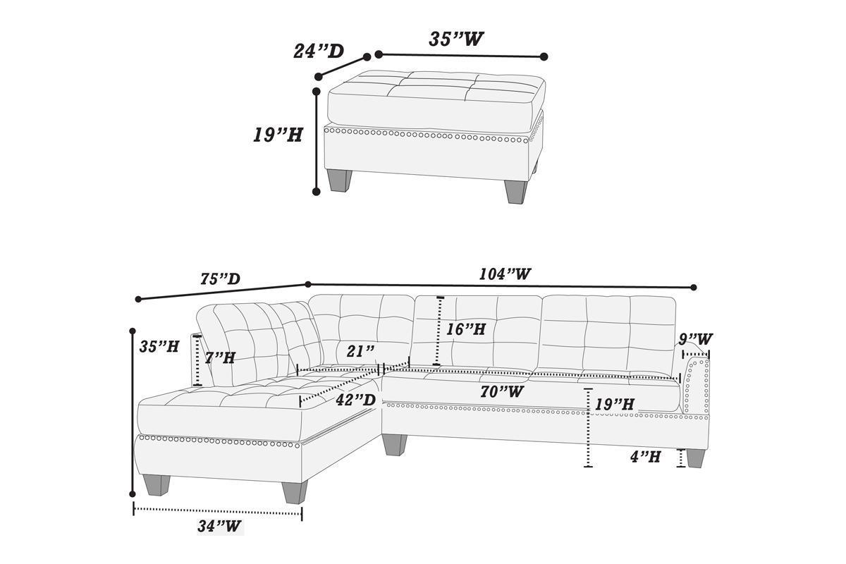 Amara 3pcs Sectional Reversible Chaise Sofa And Ottoman - Orange