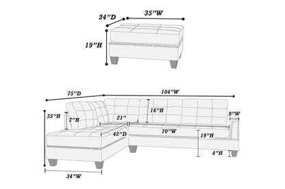 Amara 3pcs Sectional Reversible Chaise Sofa And Ottoman - Orange