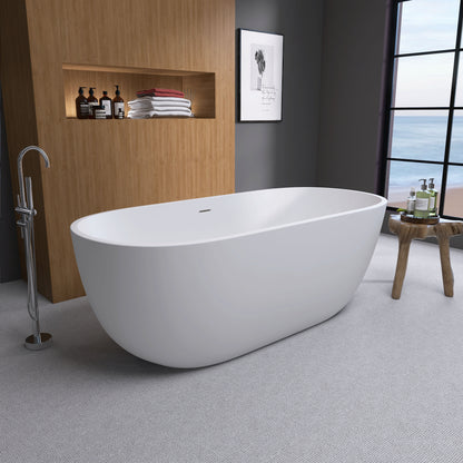 Hana 65" Oval Shape  Acrylic Freestanding  Soaking Bathtub - Matte White