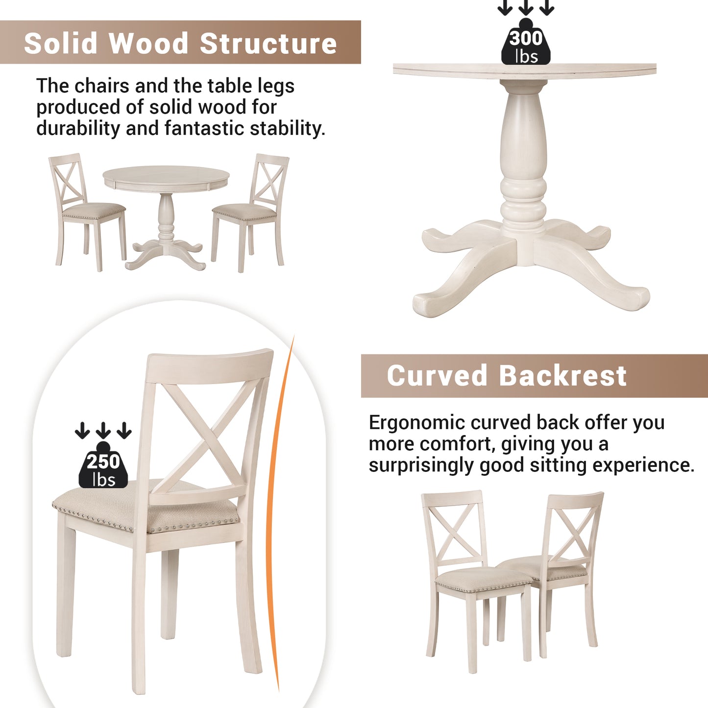 Vivia 5pc Dining Set Round Table 4x side Chairs - White