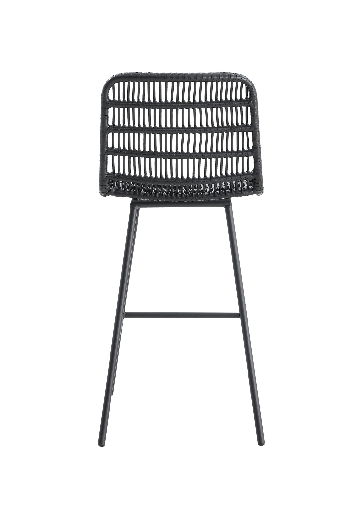 Rattan Counter Stool with Black Metal Frame -  Set of 2