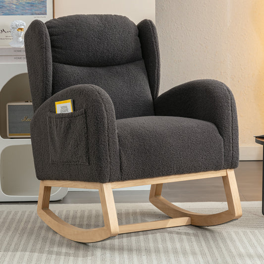 Nadia Teddy Fabric Rocking Chair - Dark Gray