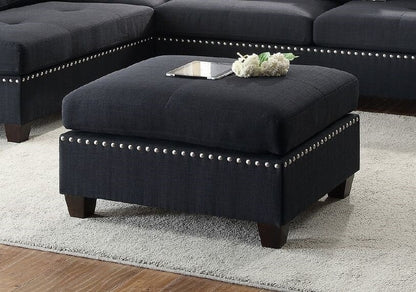 Surya 3pc Sectional Sofa Polyfiber Cushion Sofa Chaise Ottoman Reversible Couch Pillows - Black