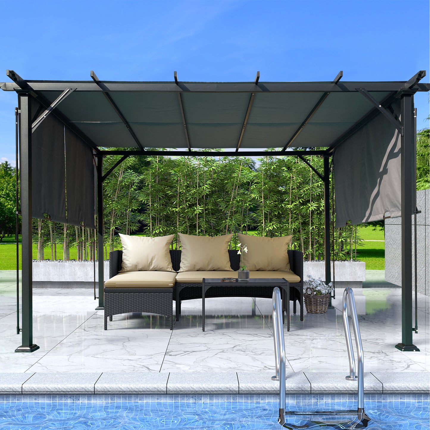 Manson 9.5 x 12 ft Outdoor Retractable Pergola - Gray