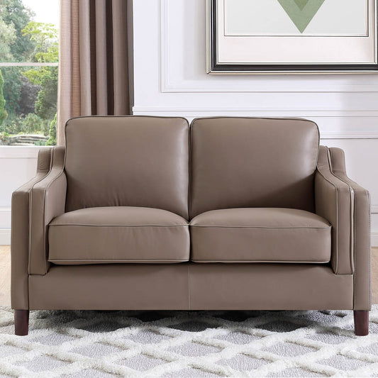 Bella Top Grain Leather Loveseat - Taupe+Brown