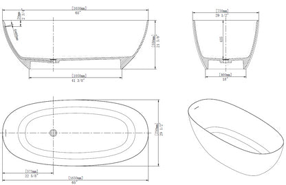 Onyx Solid Surface Freestanding  Bathtub  -  Black