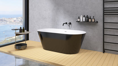 Madison 55" Minimalist  Acrylic Freestanding Soaking Bathtub  -  Gloss Black