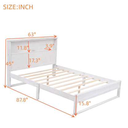 Mora Queen Size Platform Bed Frame with Storage - White