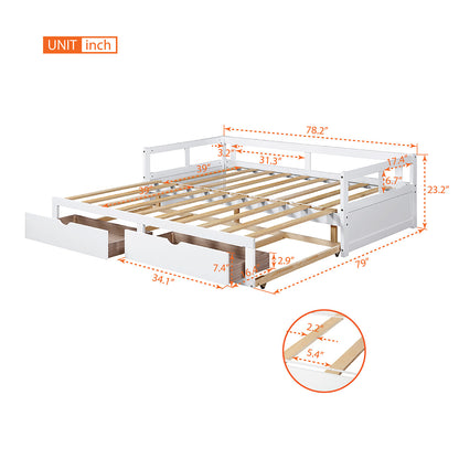 Urban Twin Size Wooden Daybed with 2 Drawers - White