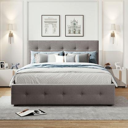 Draco Queen Size Platform Bed with 2 Drawers - Light Gray