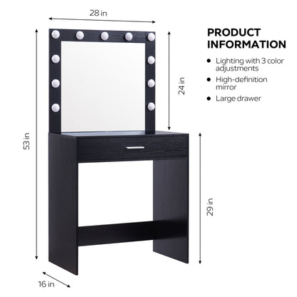 Auro Vanity Desk with Mirror & Light - Black