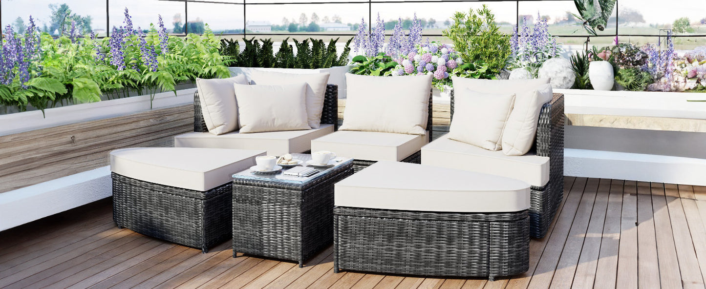 Scarlett 6 Pc Patio Outdoor Conversation Round Sofa Set - Beige