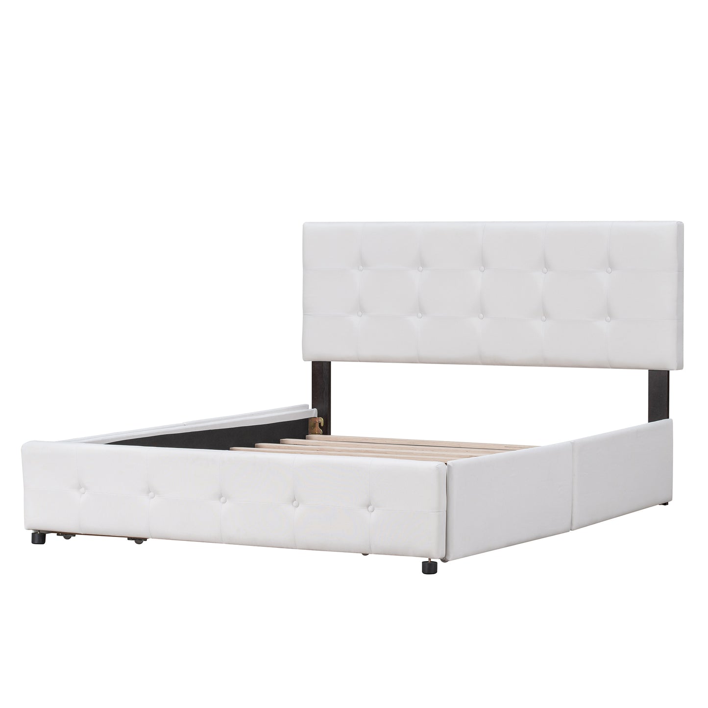 Draco Queen Size Platform Bed with 4 Drawers - White