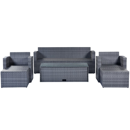 Prado 6 Pc PE Rattan Outdoor Patio Furniture Set - Gray