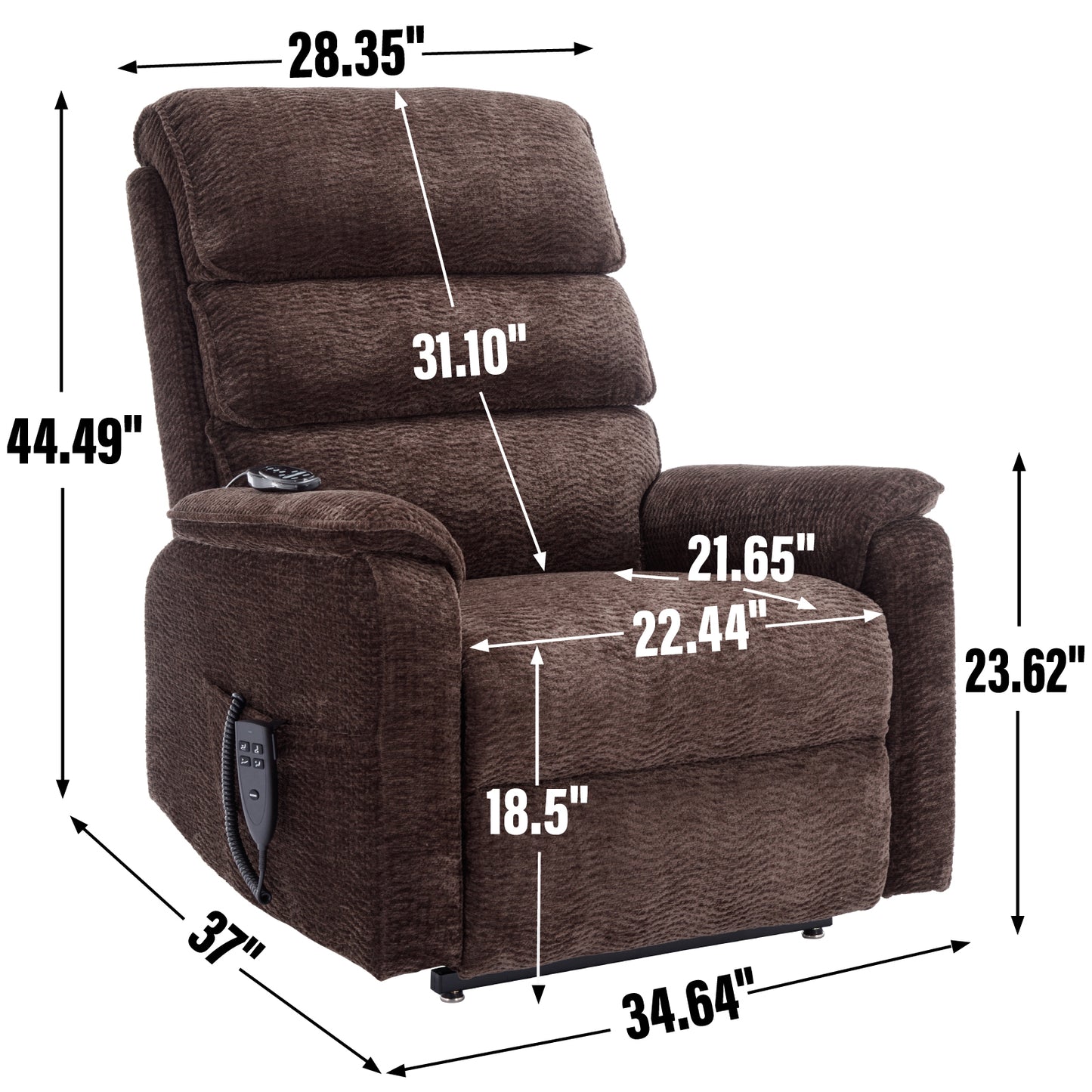 Hannah Power Lift Chenille Recliner Chair with Heat Massage - Brown