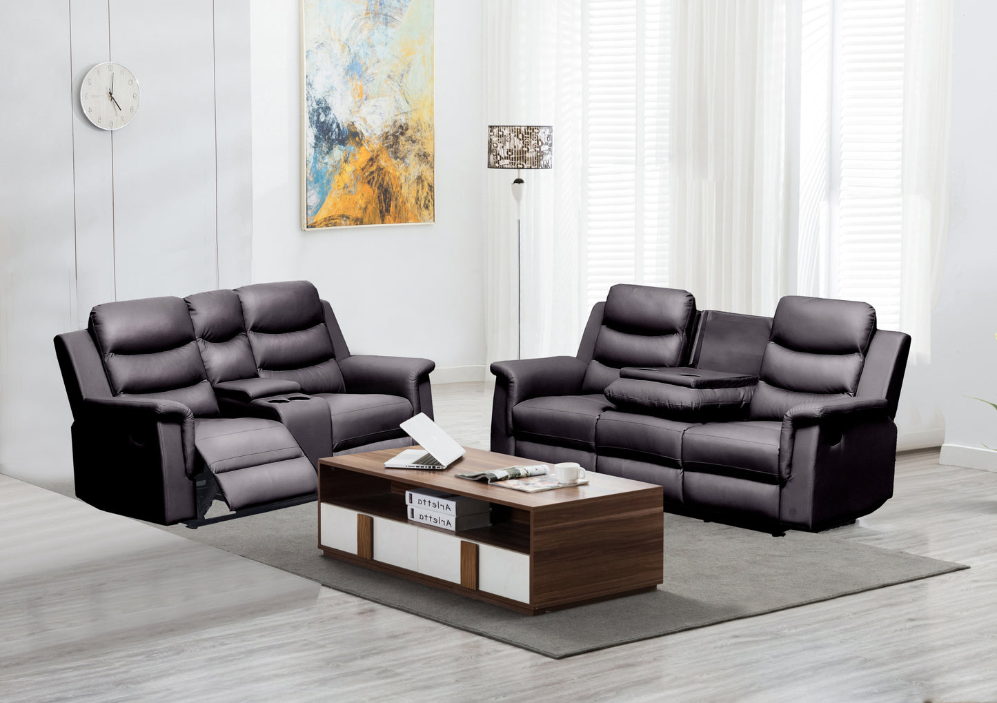 Miller Reclining Loveseat with Middle Console- Black