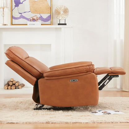 Emma Oversized Leather Power Recliner with USB Port - Caramel