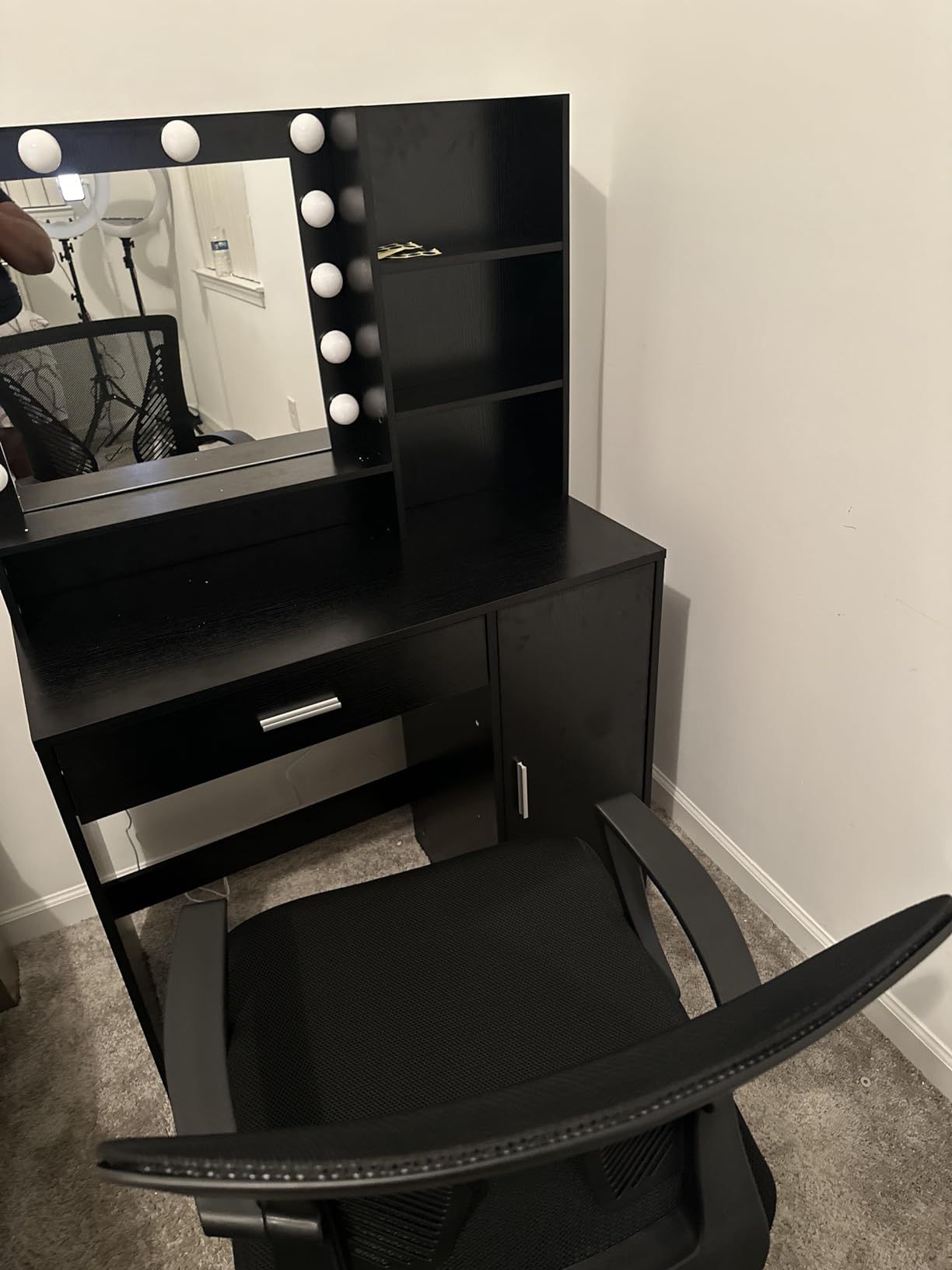 Vez Vanity Desk with Mirror & Light - Black