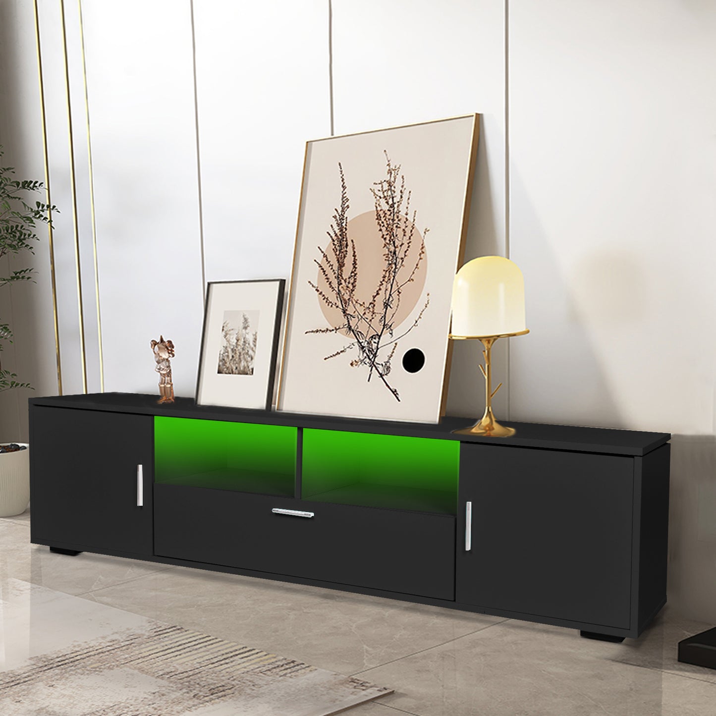 Comet TV stand with LED Lights Entertainment Center - Black