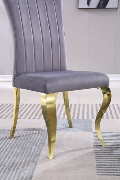 Avery Velvet Dining Chairs w Golden Metal Leg (Set of 2) - Gray