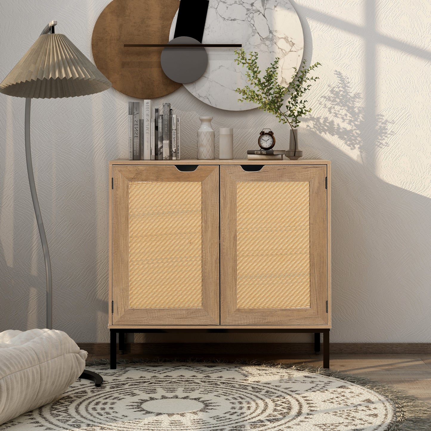 Nors Rattan Accent Storage Cabinet Set of 2