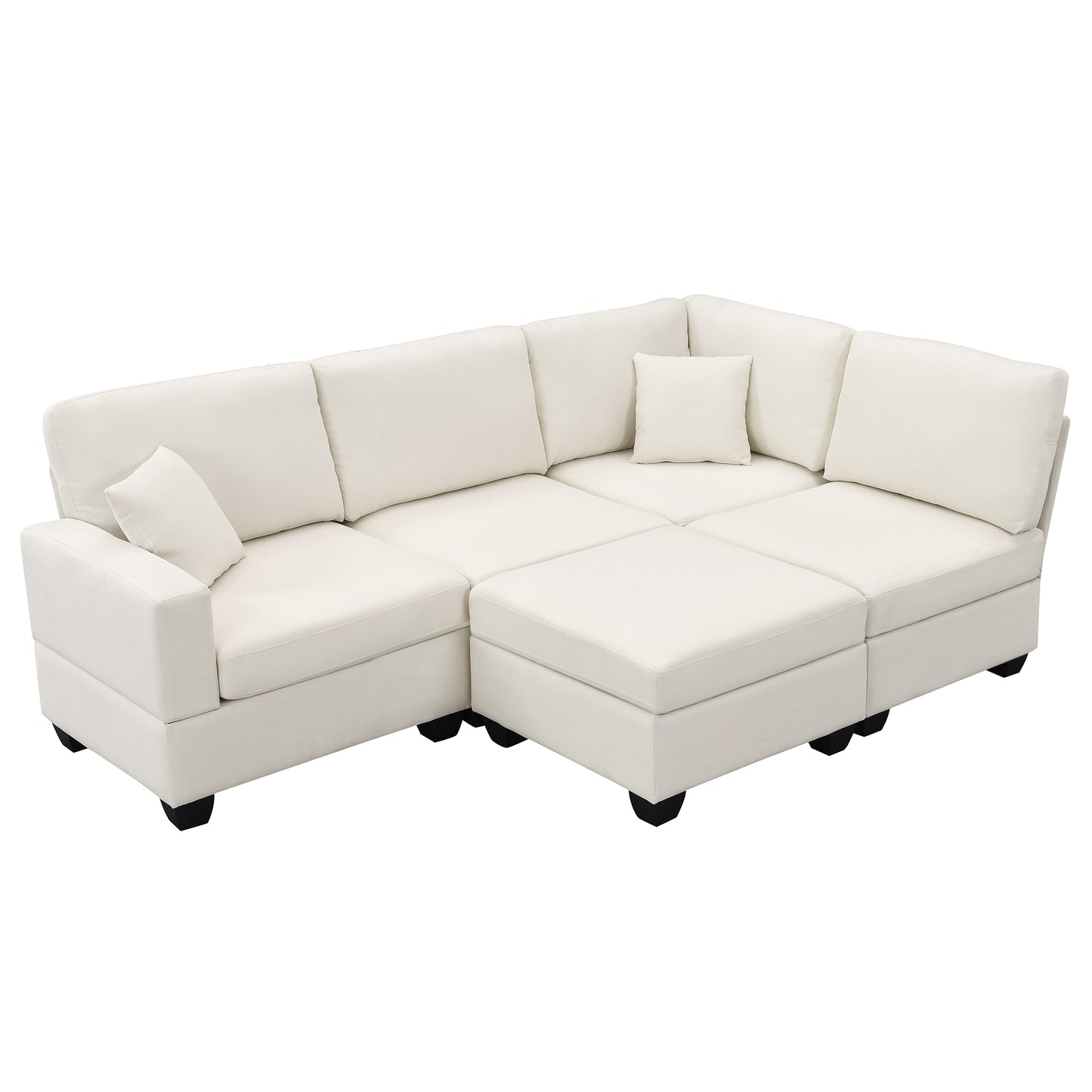 Aria 5-Seat Modular Sectional Set with Convertible Ottoman - Beige