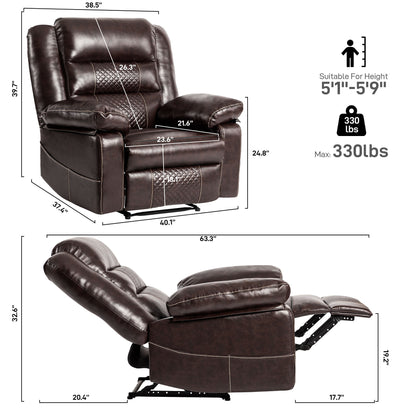 Thorne Leather Massage Recliner - Brown