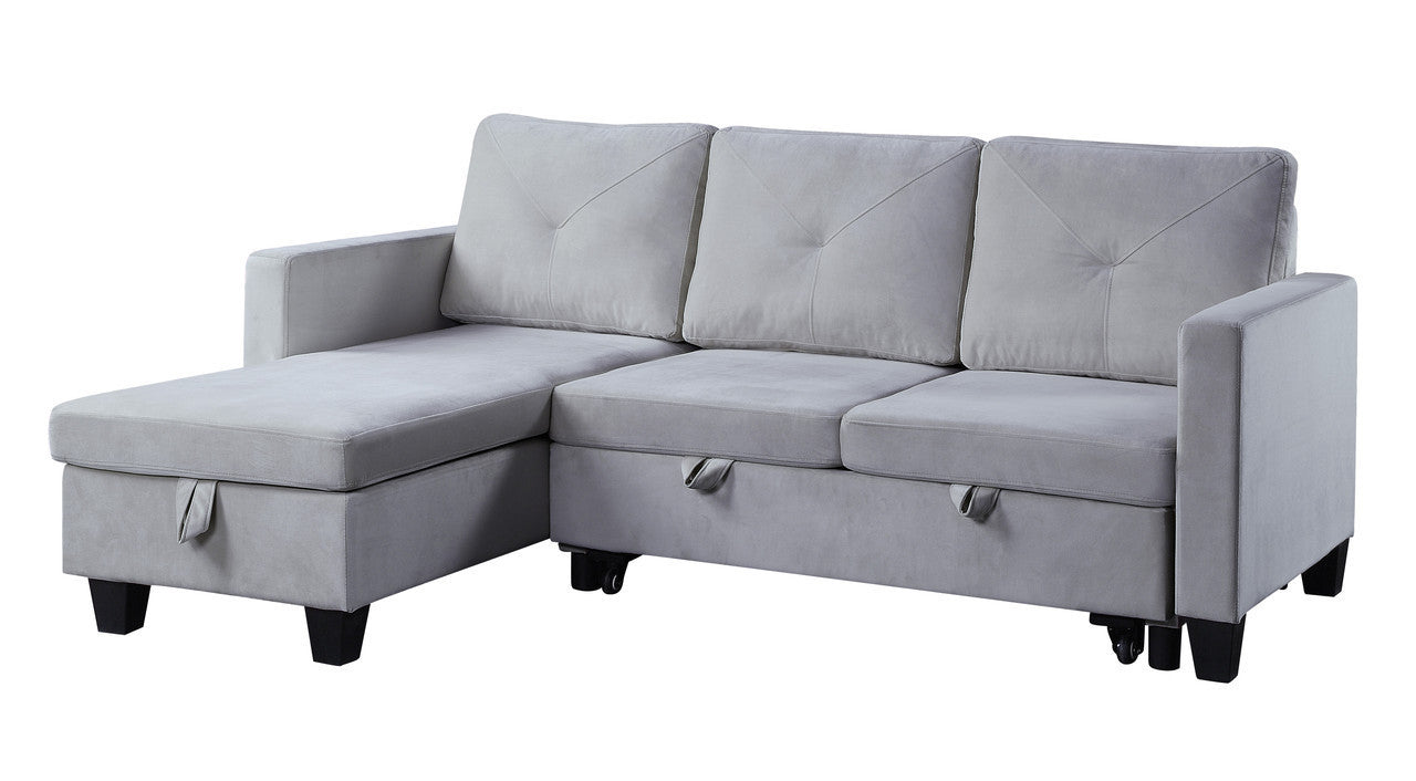 Nova Velvet Reversible Sleeper Sectional Sofa with Storage - Light Gray