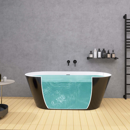 Madison 55" Minimalist  Acrylic Freestanding Soaking Bathtub  -  Gloss Black