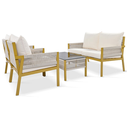 Mixon 4 Pc Patio Rope Sofa Set - Beige+Yellow