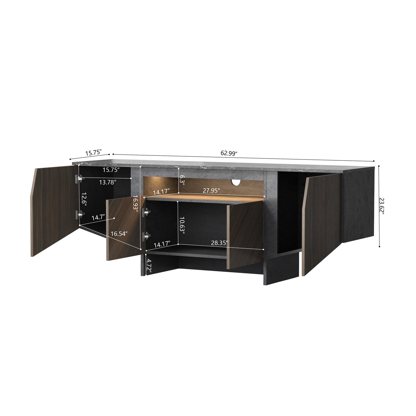 Dosa 63 inches TV Stand with LED Lights - Dark Grey