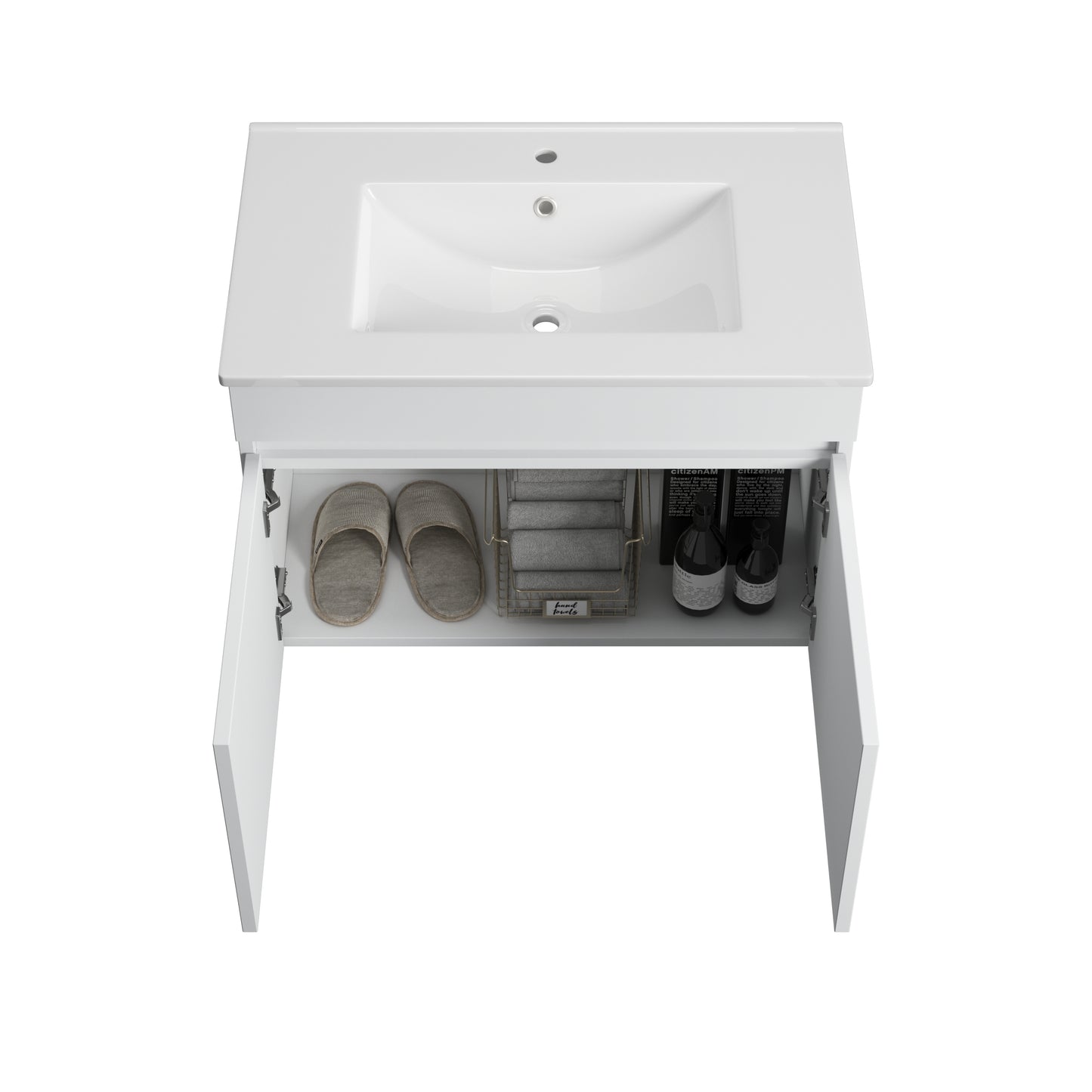 Bathroom Vanity with White Ceramic Basin - White