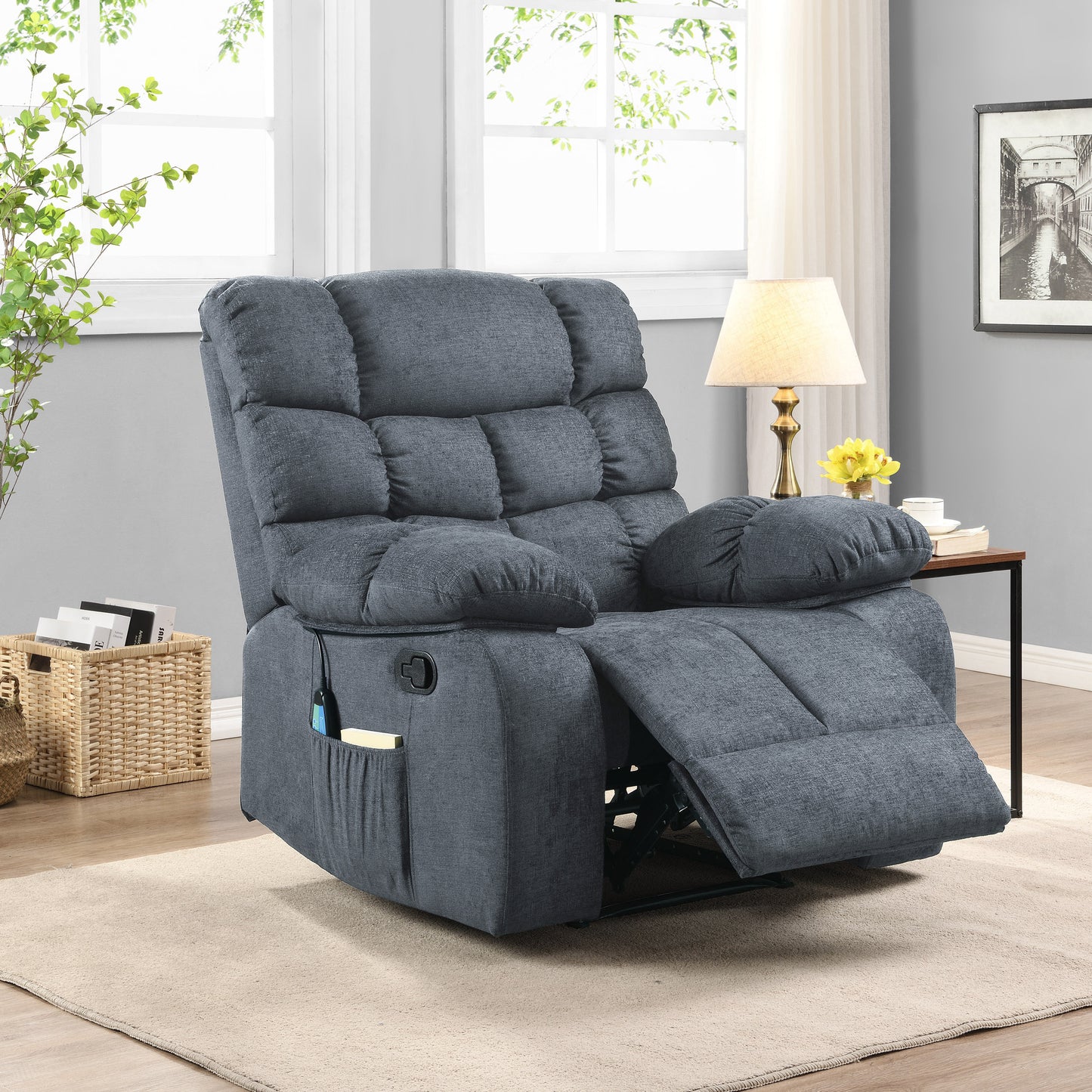 Jovan Power Recliner with Massage - Charcoal