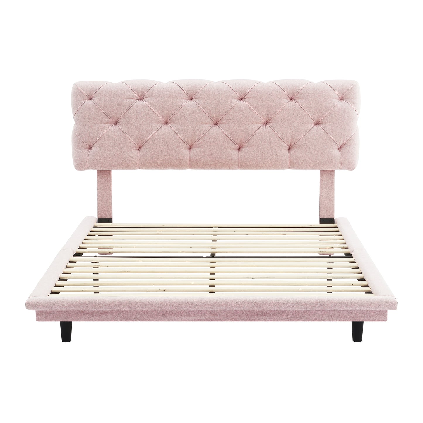 Joy Full Size Upholstered Bed with Light Stripe - Pink