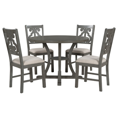 Tristan 5pc Dining Set Round Table 4x Side Chairs - Gray