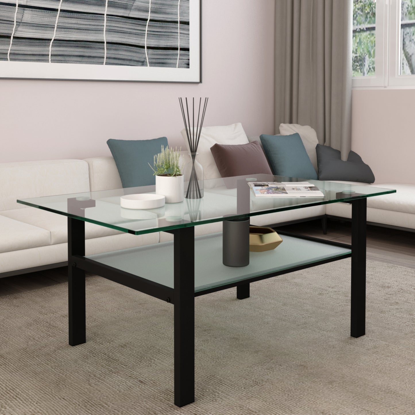 Kaya Glass Top Coffee Table - Black