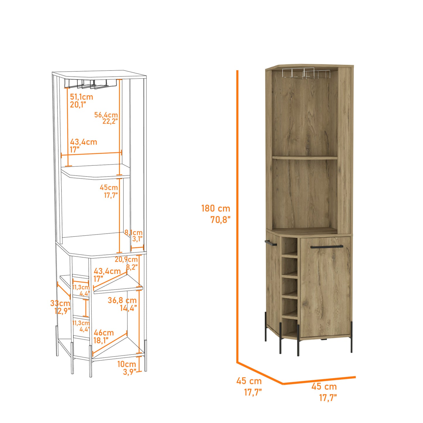 Sebago 5-Bottle 2-Shelf Bar Cabinet - Macadamia