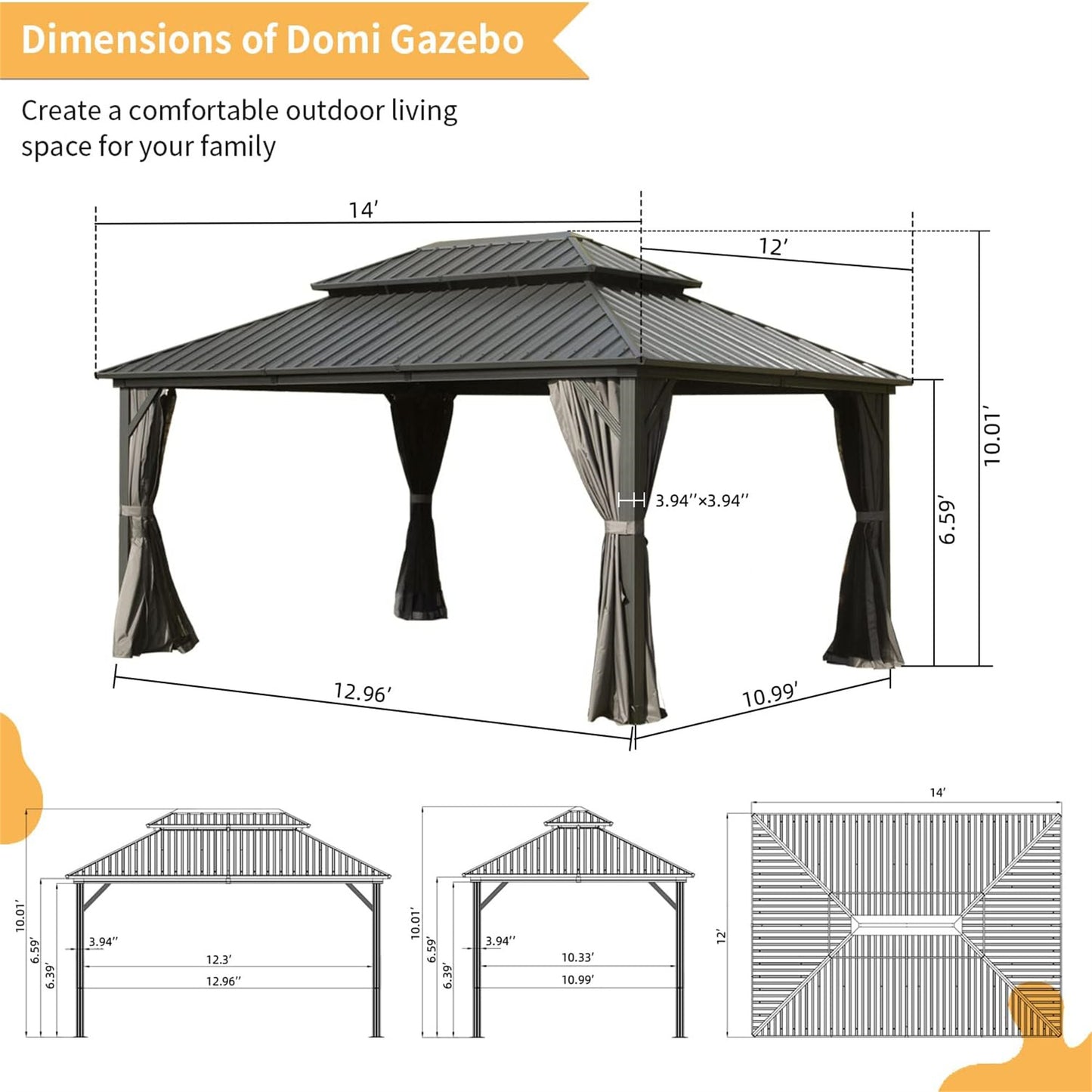 Genesis 12 X 14 ft Hardtop Gazebo - Gray