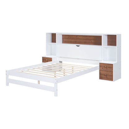 Jo Full Size Platform Bed w Storage Headboard and Drawers - White