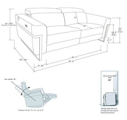 Regal Top Grain Italian Leather Sofa with Power Recliner - Beige