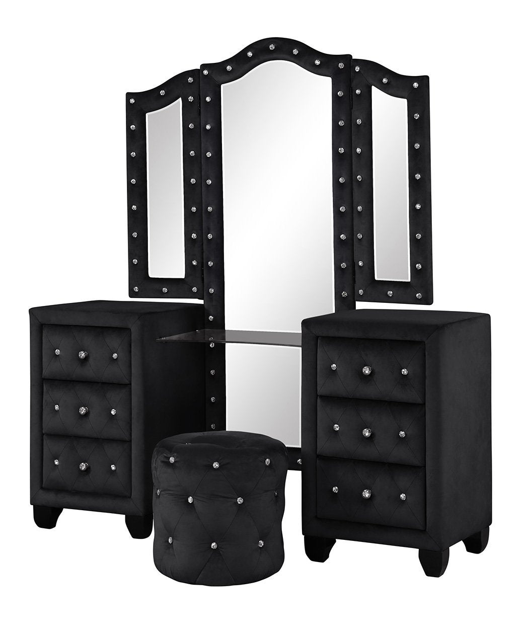 Selina Velvet 6-Drawer Makeup Vanity Set - Black