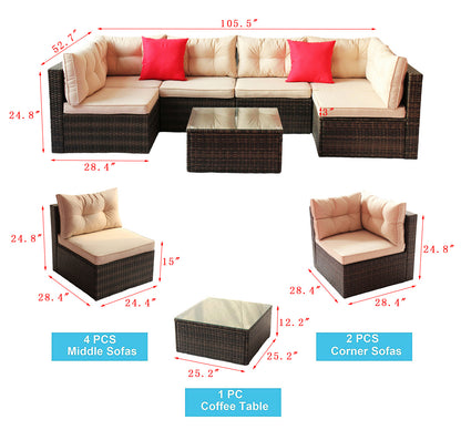 Charlton 7 Pc Outdoor Patio Rattan Sectional Sofa Set - Coffee