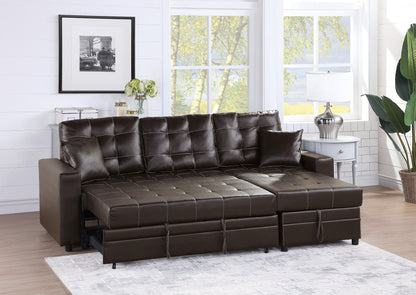 Amir Convertible Sectional Pull Out Bed Sofa Chaise Reversible Storage Chaise - Espresso